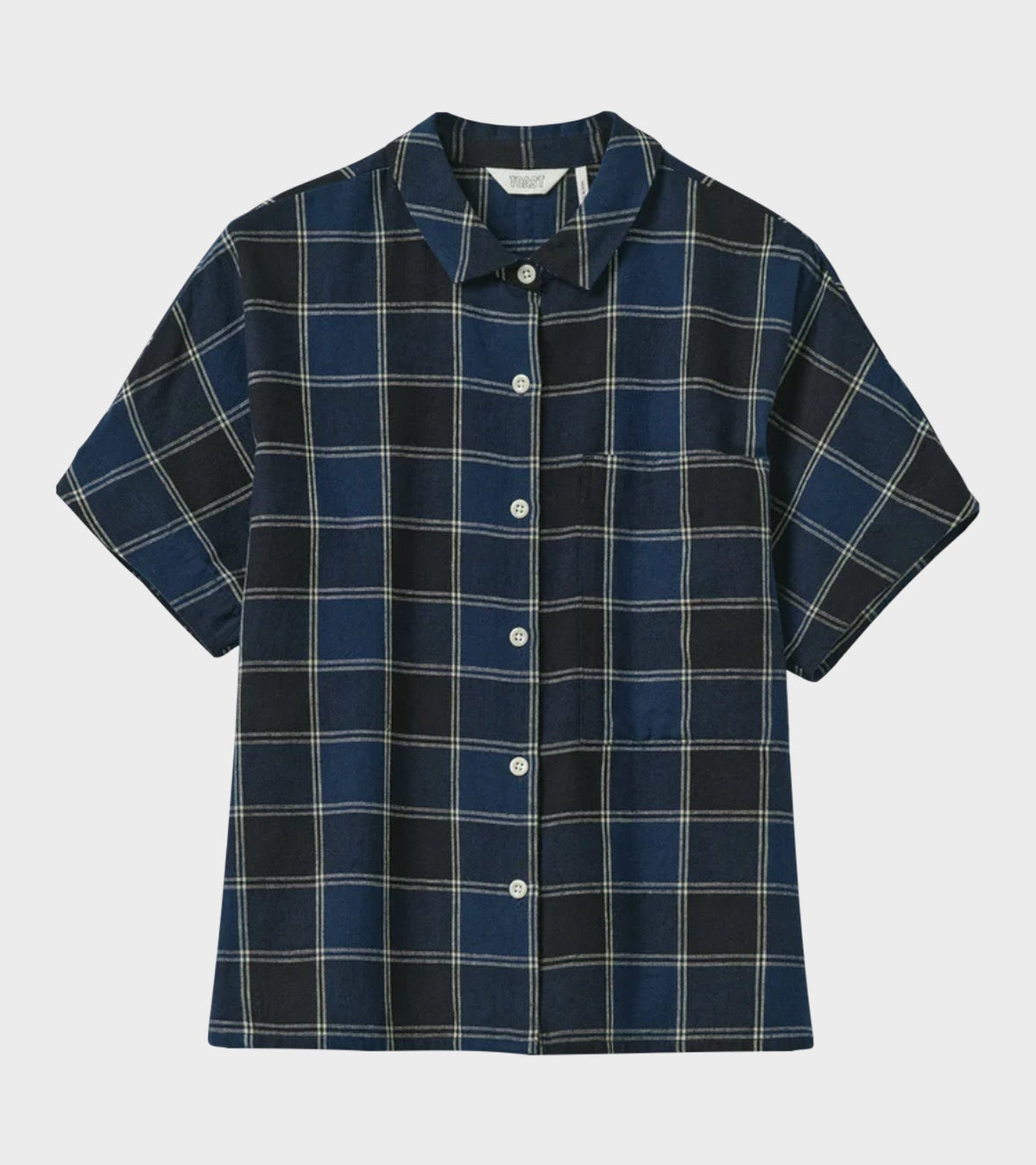 Market Check Cotton Linen Shirt Denim Blue