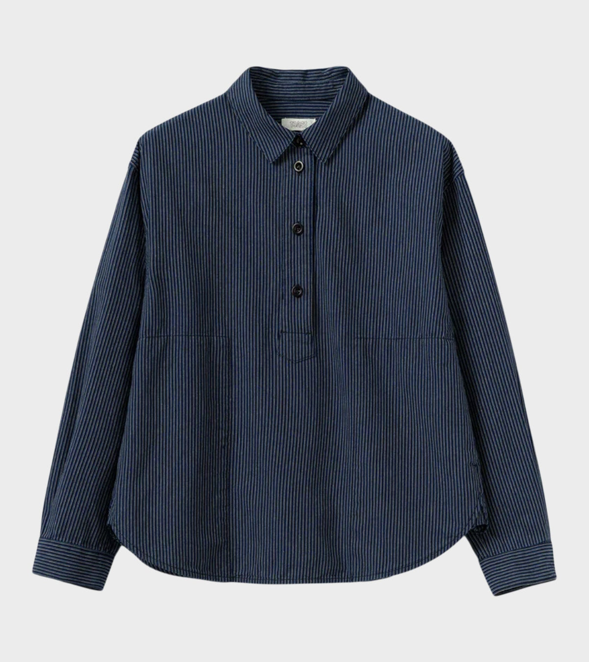 Railroad Stripe Popover Smock Shirt Denim Blue