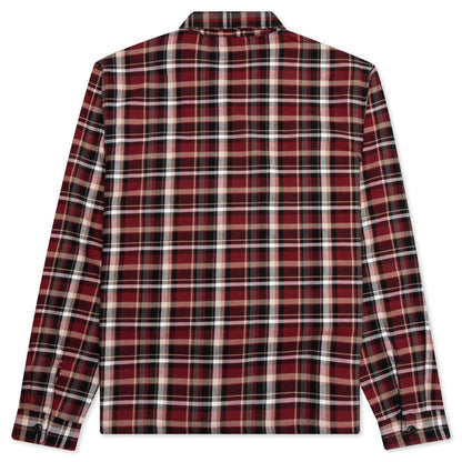 Classic Zip Up Plaid L/S Shirt - Maroon