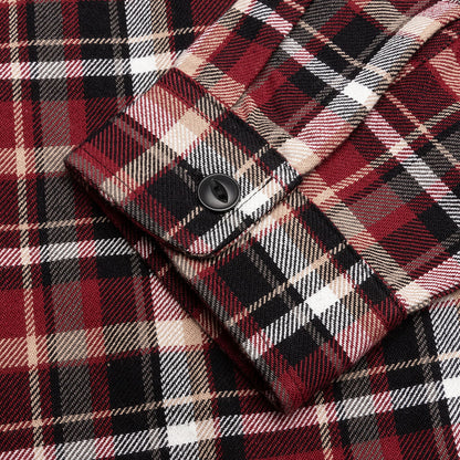 Classic Zip Up Plaid L/S Shirt - Maroon