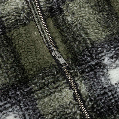 Shadow Plaid Sherpa Zip Shirt - Olive