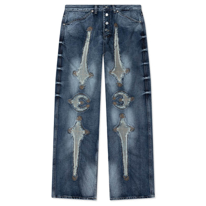 Bone Leather Denim Pants - Blue