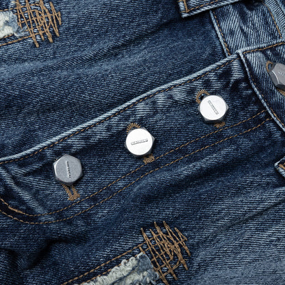 Bone Leather Denim Pants - Blue