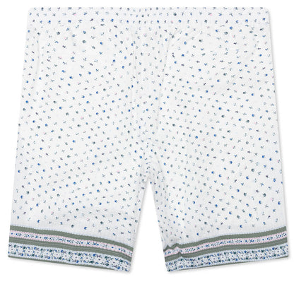 Printed Seersucker Cotton Bermuda Shorts - Cream/Green