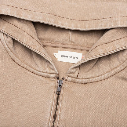 Washed Canvas Zip Hoodie - Tan
