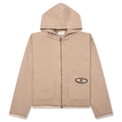 Washed Canvas Zip Hoodie - Tan
