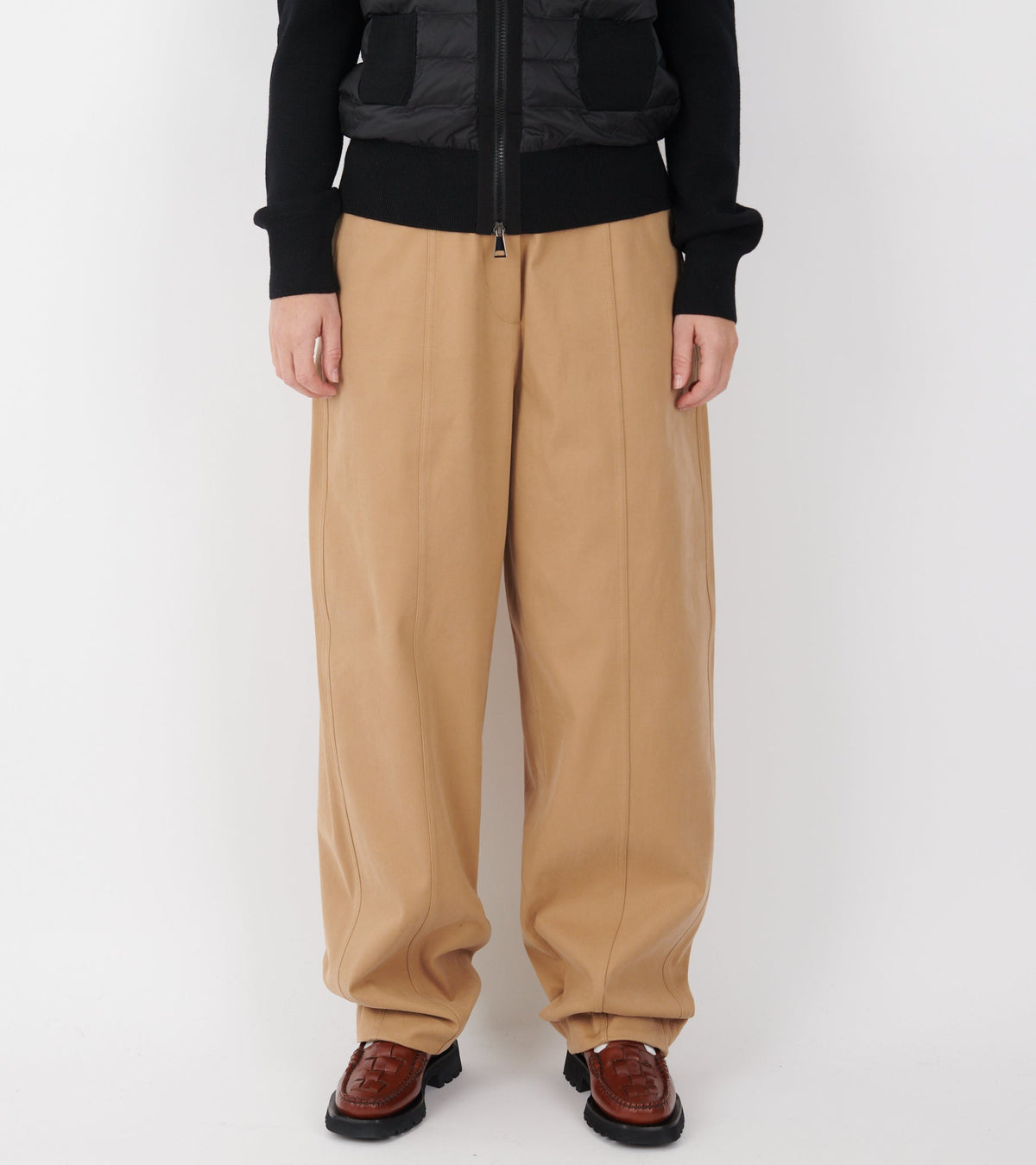 Straight Leg Cotton Trousers Beige