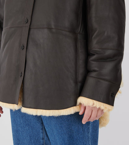 Shearling Shirt Jacket Coffee Brown/Pale Yellow