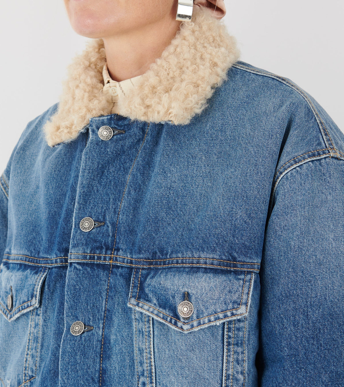 Denim Shearling Jacket Mid Blue