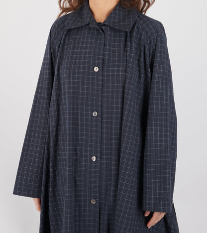 Japanese Cotton Seersucker Kit Dress Navy Check