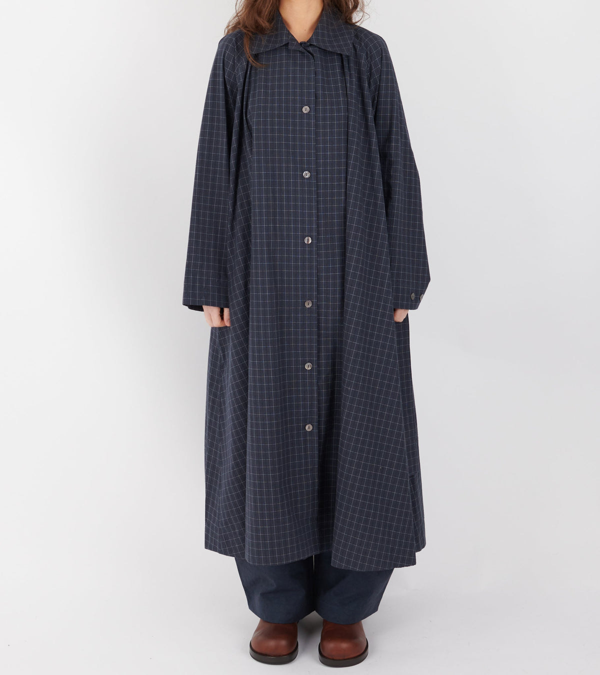 Japanese Cotton Seersucker Kit Dress Navy Check