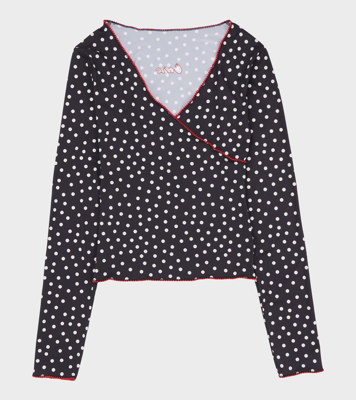 Jersey Wrap Top Black Dots