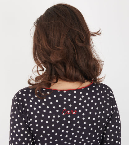 Jersey Wrap Top Black Dots