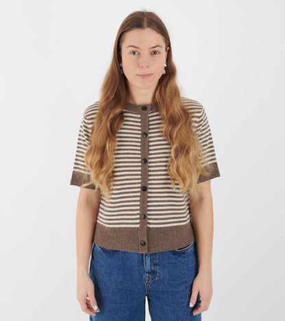 Carmine Cardigan White/Brown Melange Stripe
