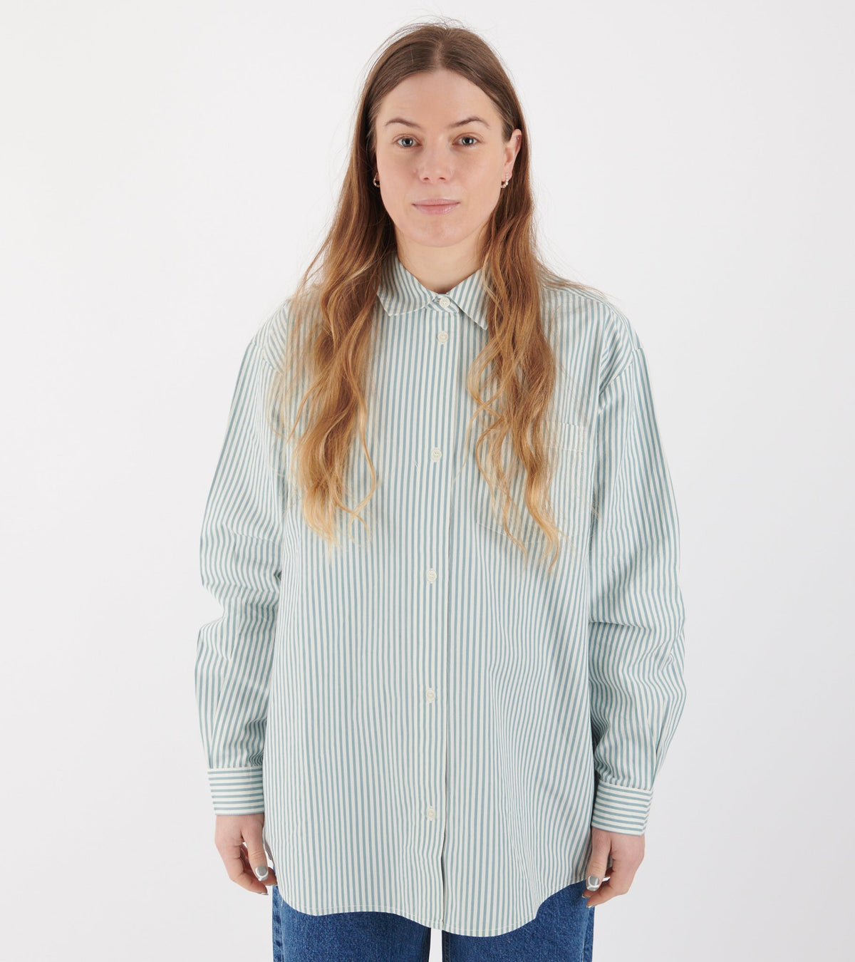 Edgar Shirt White/Aqua Stripe
