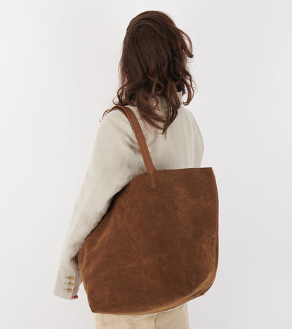 Full Grain Suede Leather Tote Bag Militare Brown