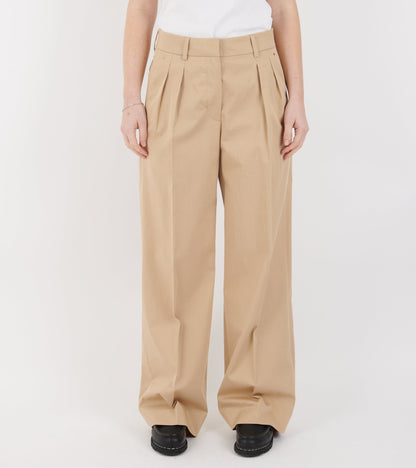 Cotton Wide-leg Tailored Trousers Beige