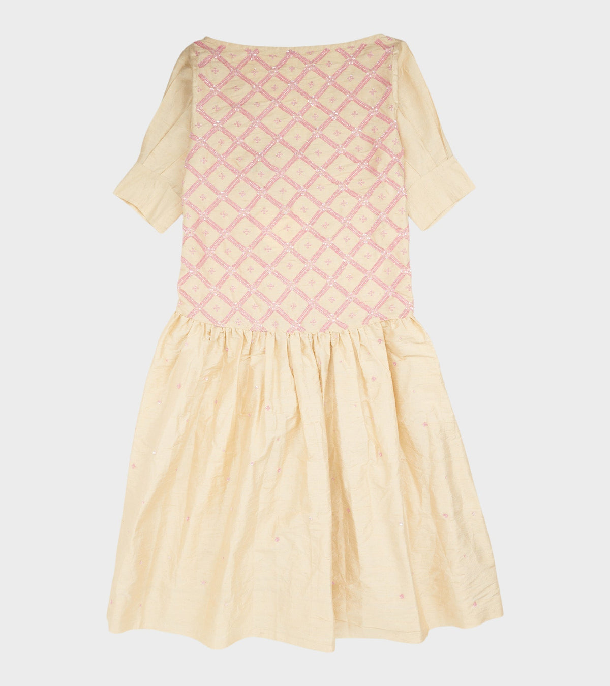 Sonya Dress Silk White Pink Pearls