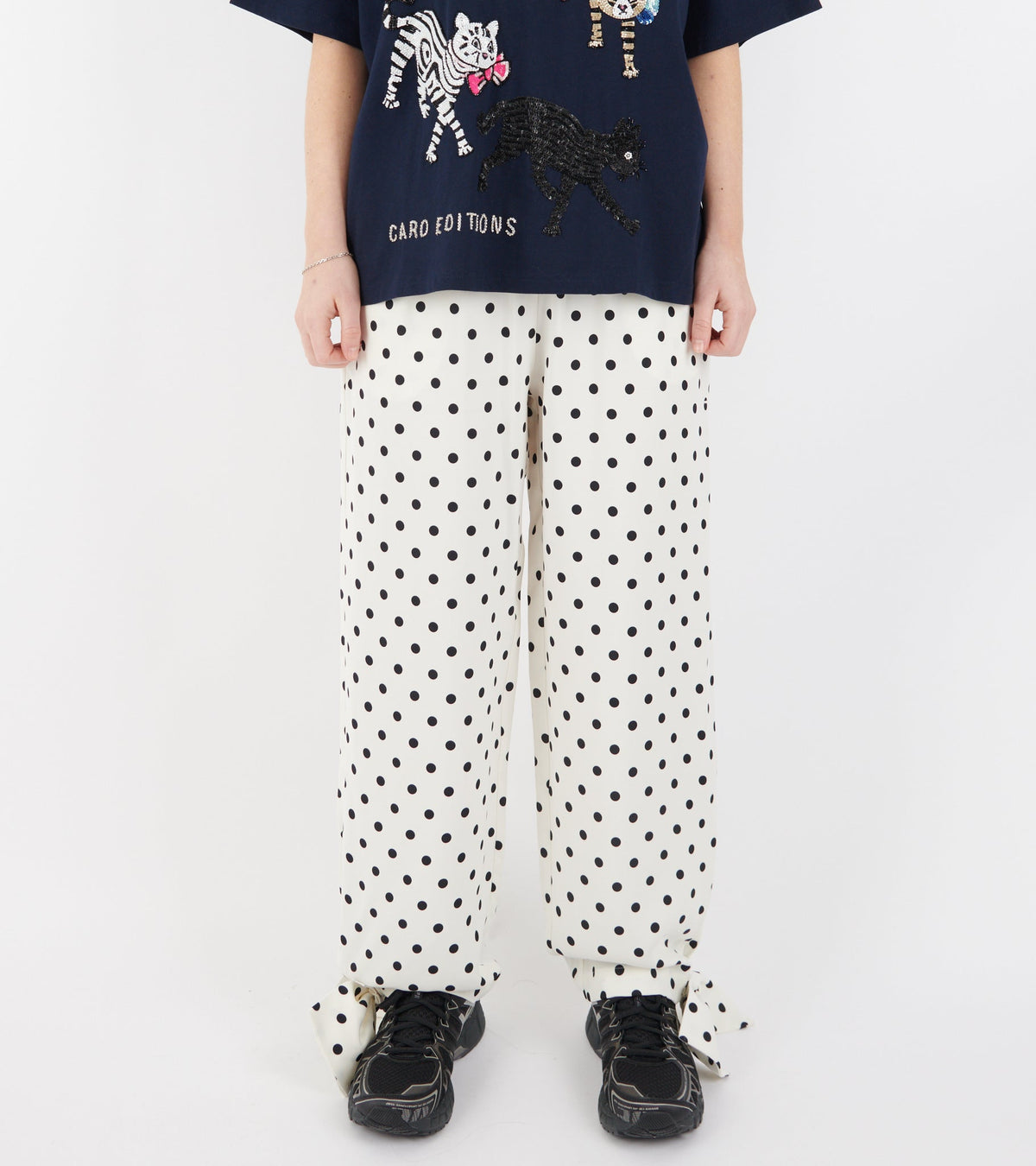 Coco Pants W. Bows White/Black Dots