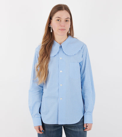 Big Round Collar Check Shirt Light Blue/White
