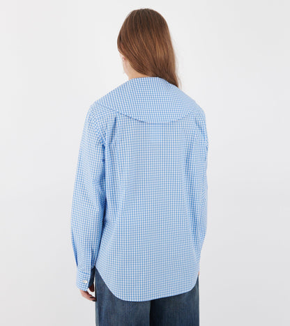 Big Round Collar Check Shirt Light Blue/White