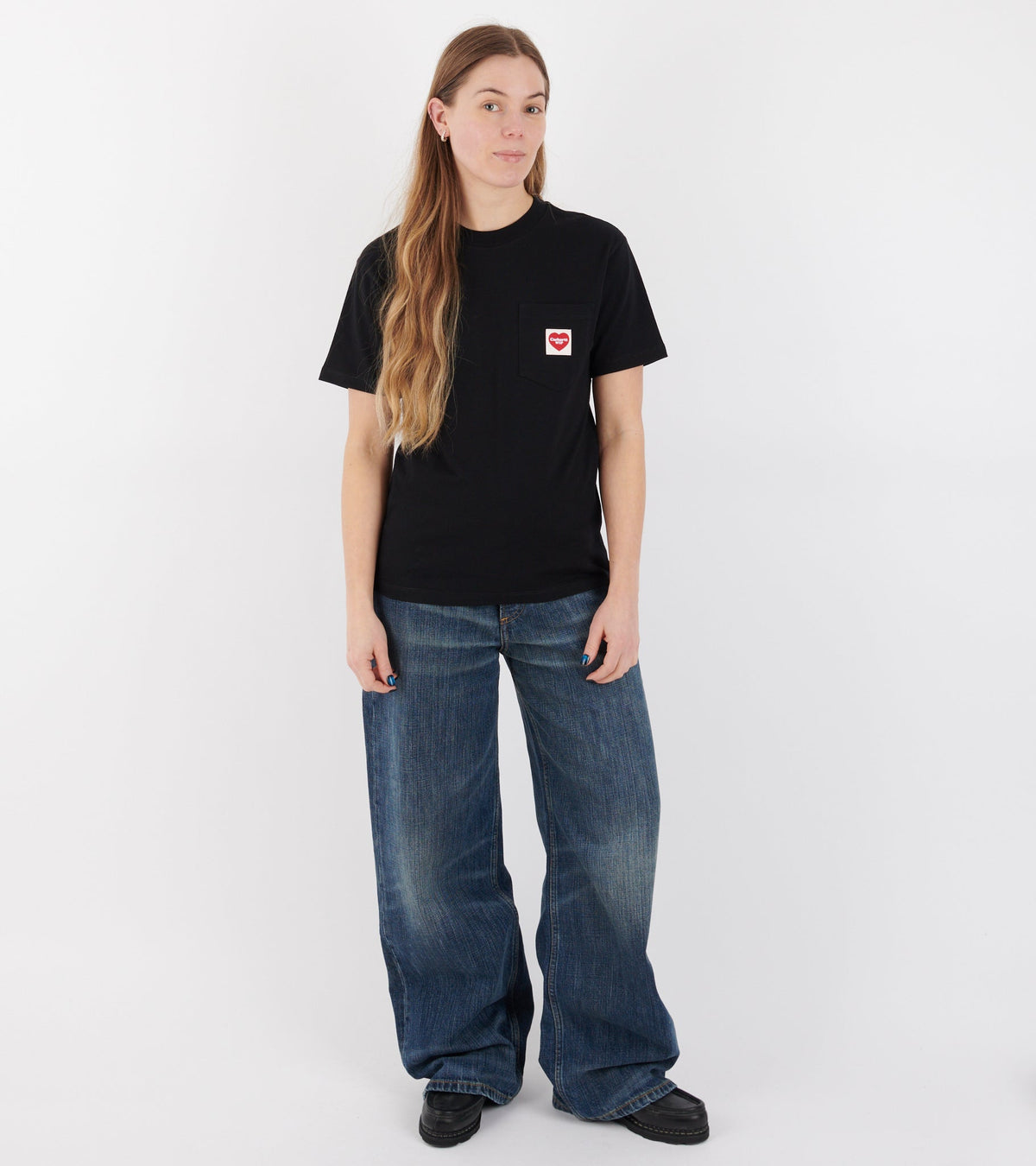 W S/S Pocket Heart T-shirt Black