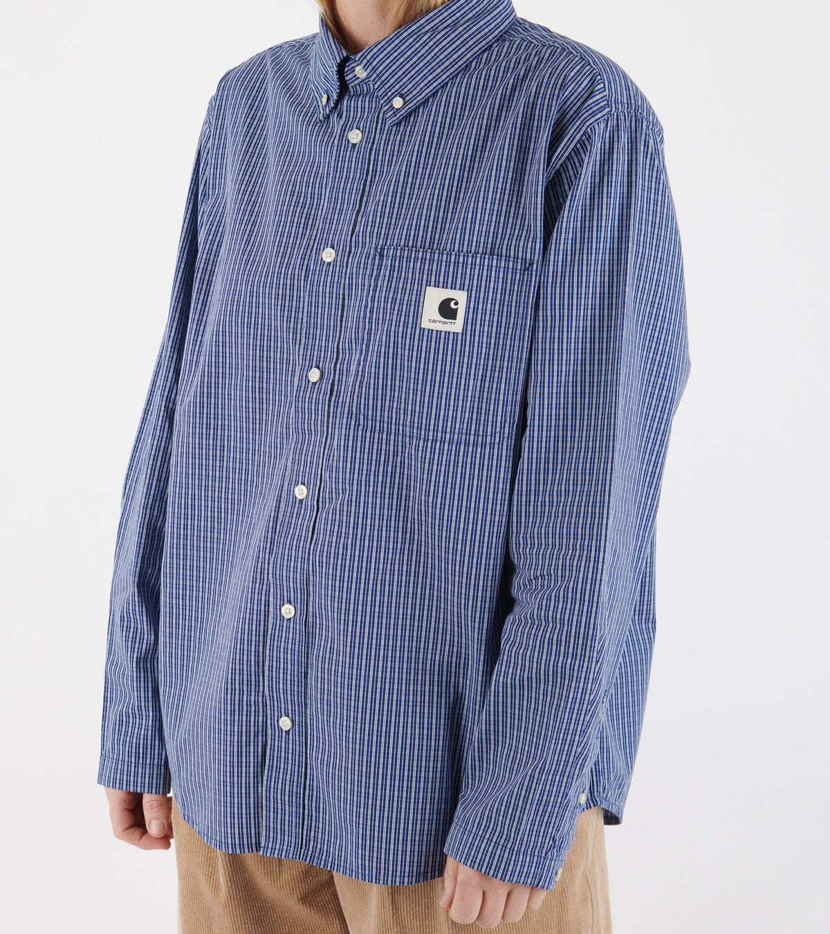 W L/S Cotton Poplin Groff Shirt Check Blue