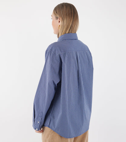 W L/S Cotton Poplin Groff Shirt Check Blue