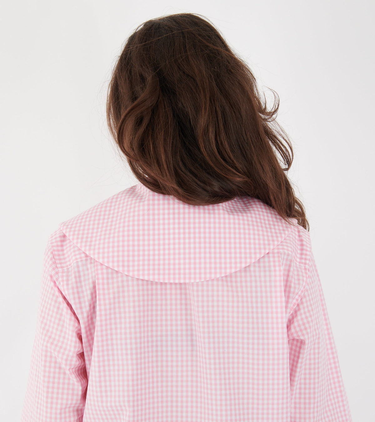 Big Round Collar Check Shirt Light Pink/White