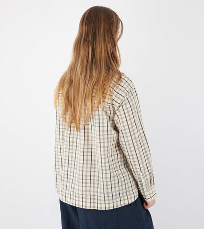 Half Placket Check Cotton Shirt Ecru/Rich Soil