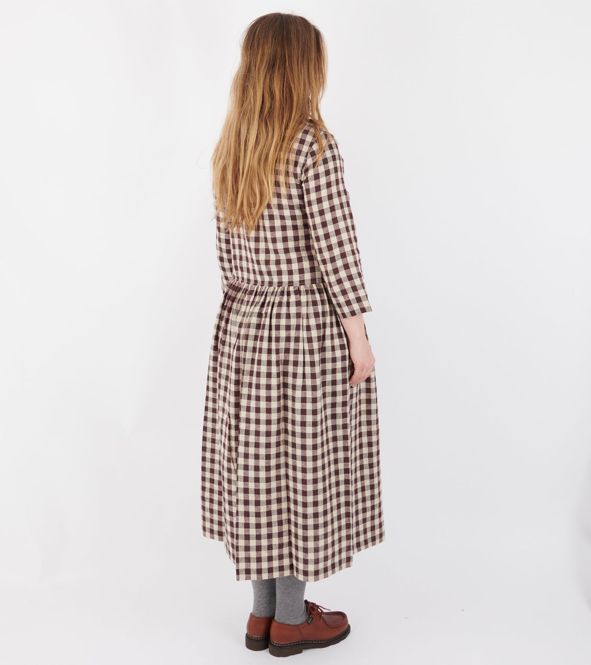 Check Linen Cotton Shirt Dress Dark Chocolate/Ecru