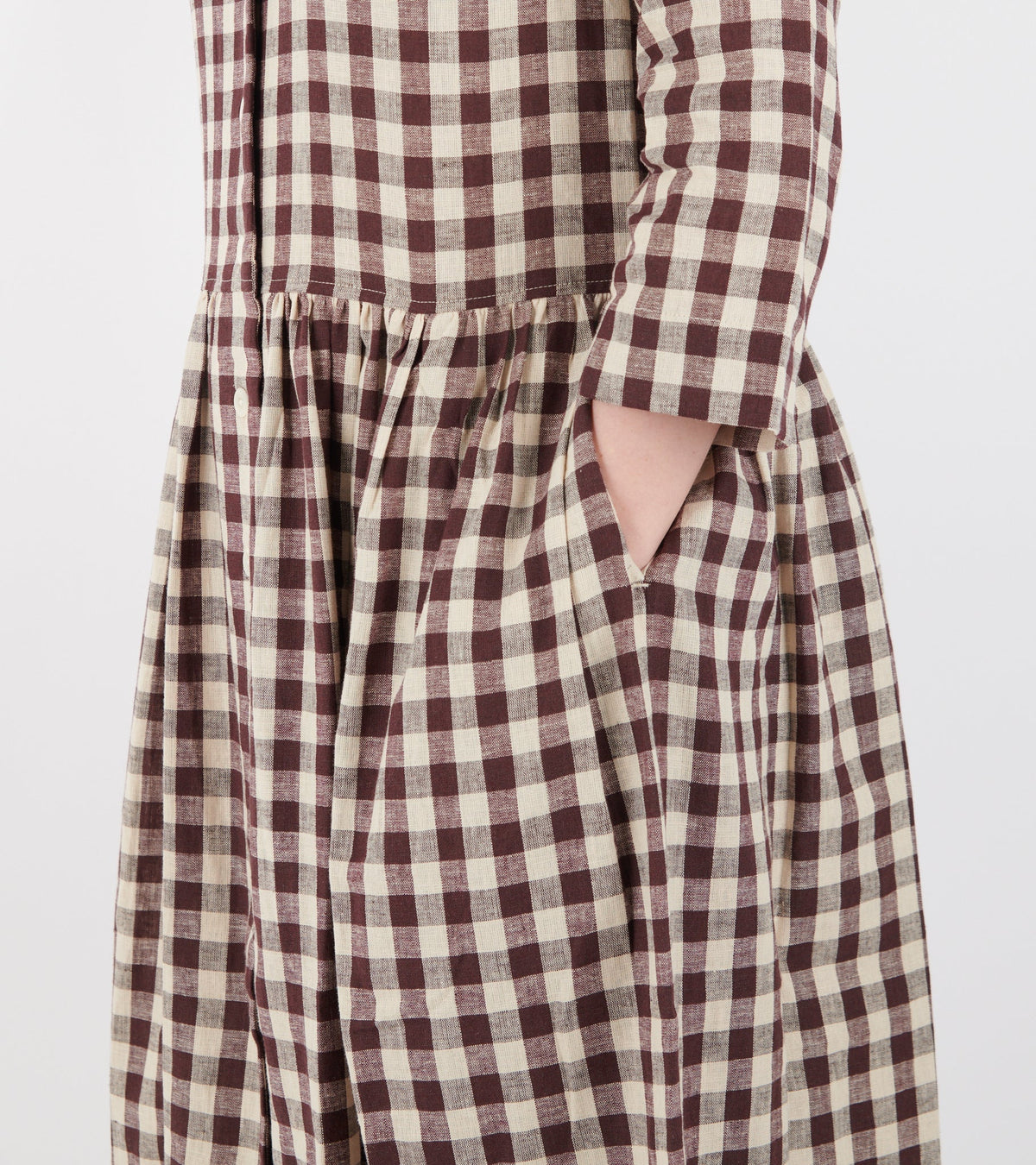 Check Linen Cotton Shirt Dress Dark Chocolate/Ecru