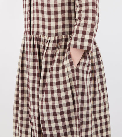 Check Linen Cotton Shirt Dress Dark Chocolate/Ecru