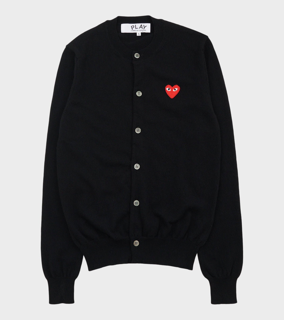 U Red Heart Round Neck Cardigan Black