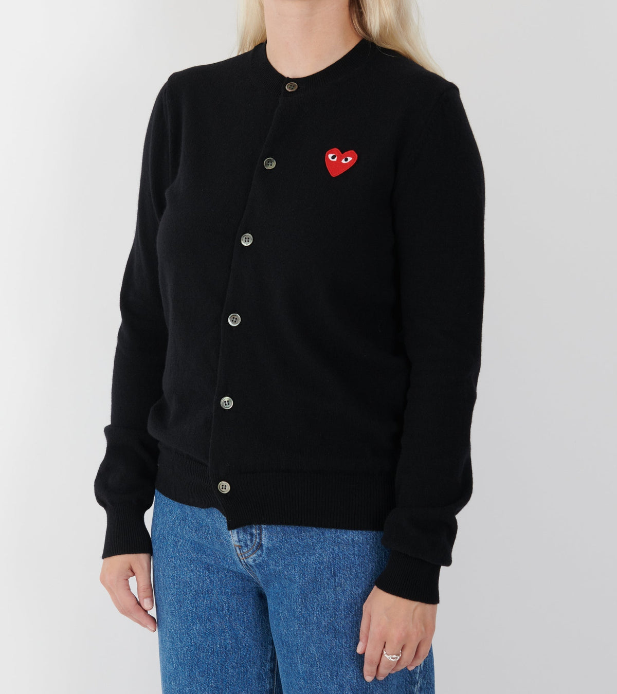 U Red Heart Round Neck Cardigan Black