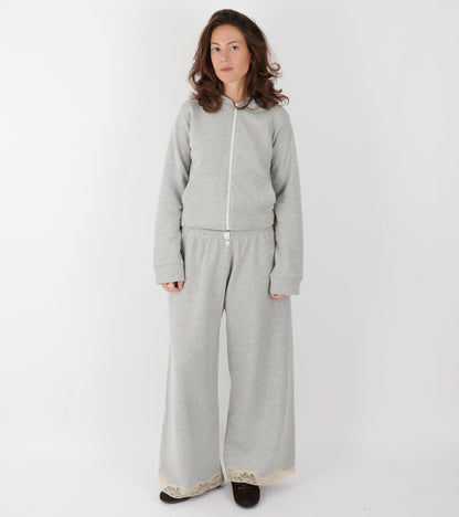 Lace Zip-up Hoodie Light Gray Melange