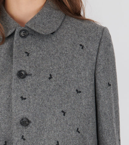 Embroidered Round Collar Jacket Grey