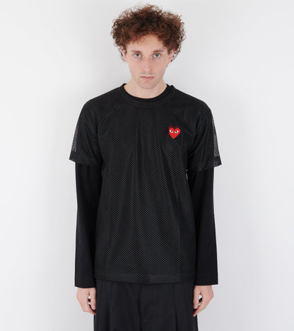 U Red Heart Mesh T-shirt Black