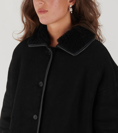 Suede Back Curly Hair Avis Jacket Black