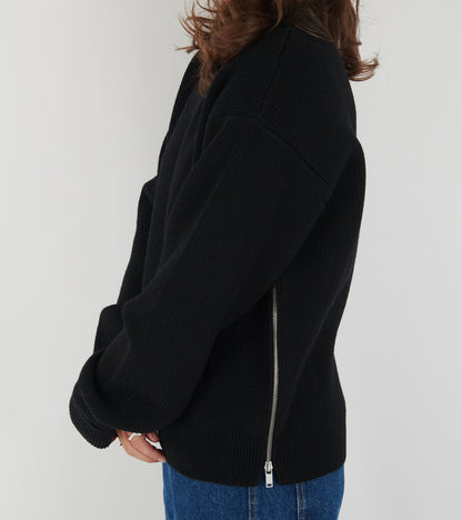 Pure Wool Zip Knit Black