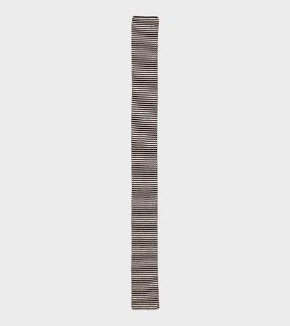 Small Thin Stripe Gartner Stitch Scarf Black/Oatmeal