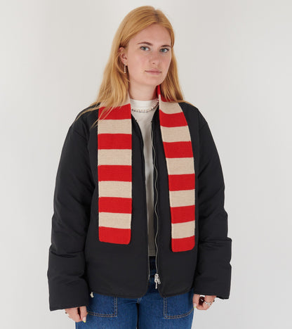 Small Bold Striped Garter Stitch Scarf Poppy/Oatmeal