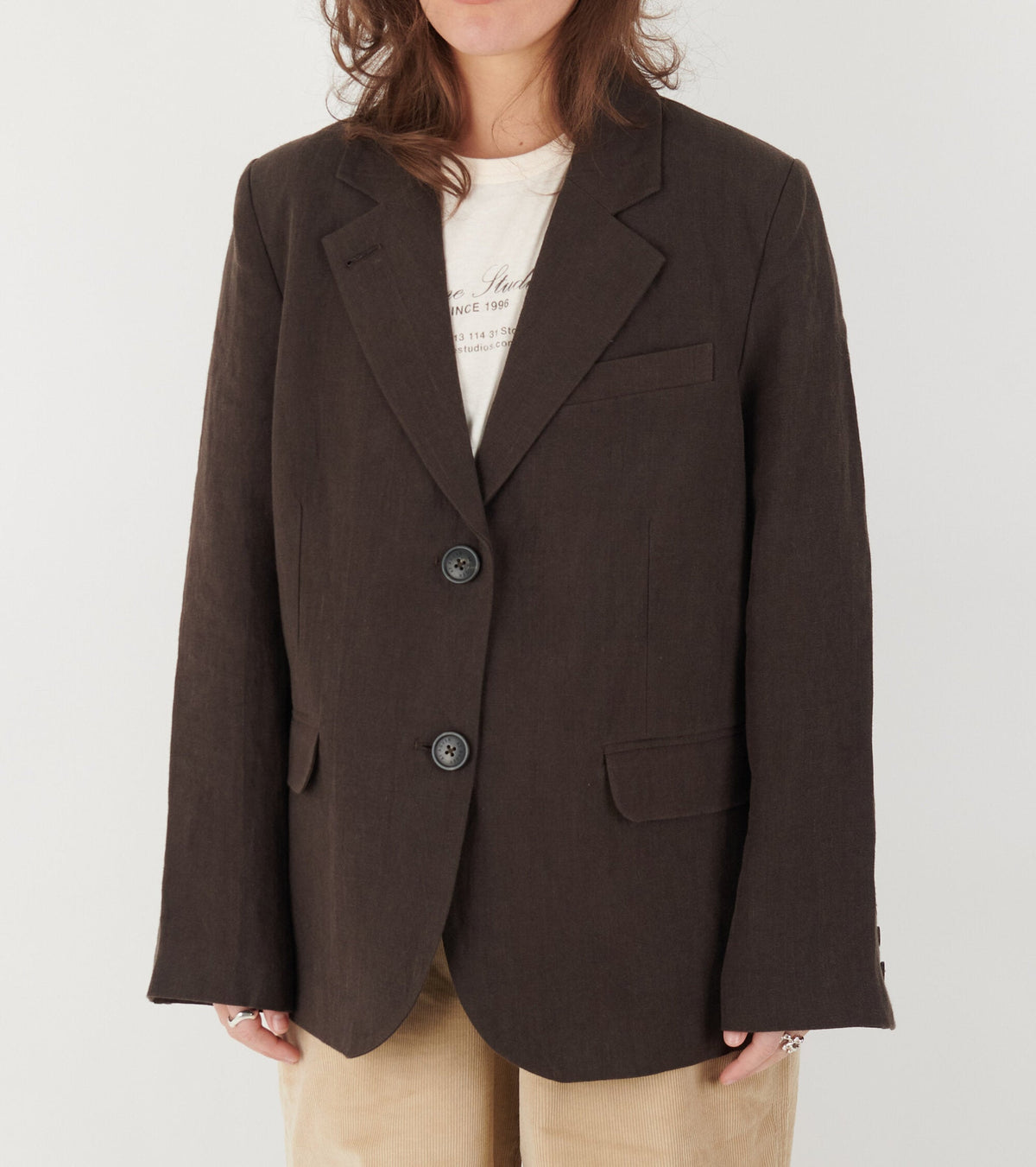 Linen Straight Blazer Dark Brown