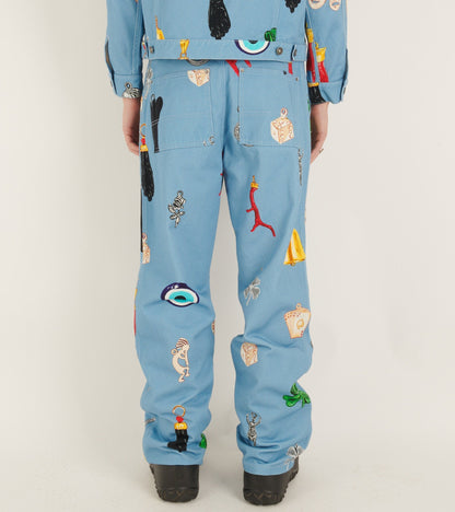 Charm Print Denim Pants Light Blue