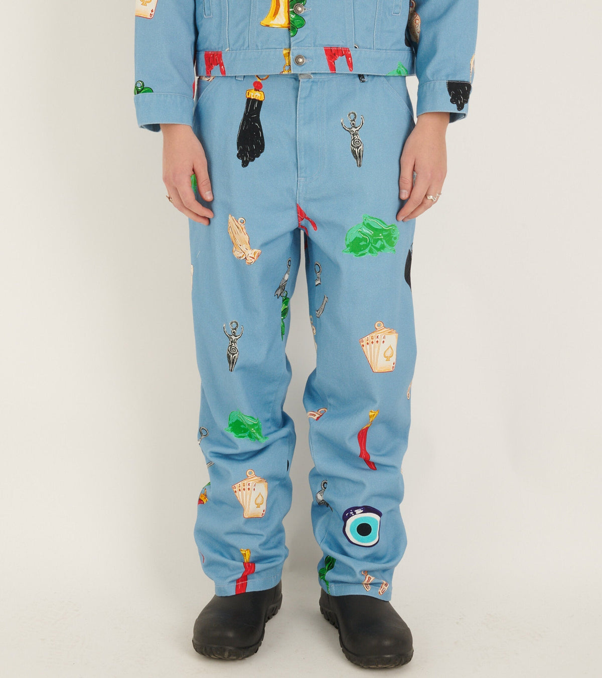 Charm Print Denim Pants Light Blue