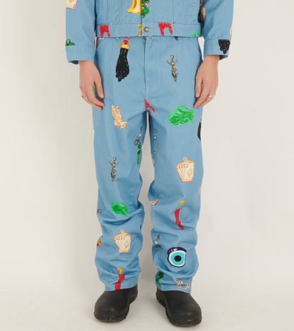 Charm Print Denim Pants Light Blue