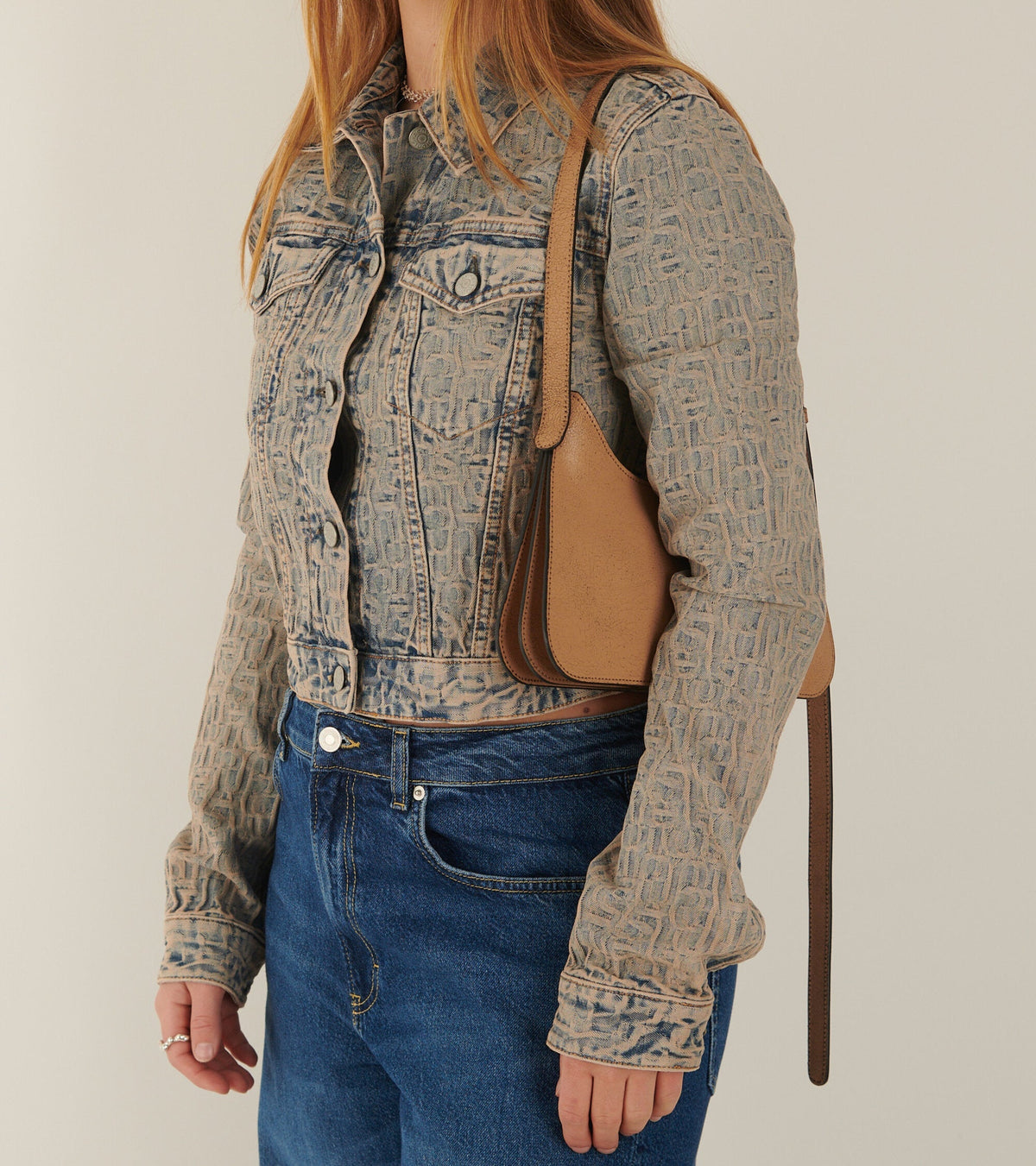 Cropped Monogram Denim Jacket Blue/Beige
