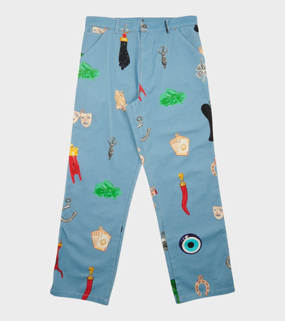 Charm Print Denim Pants Light Blue