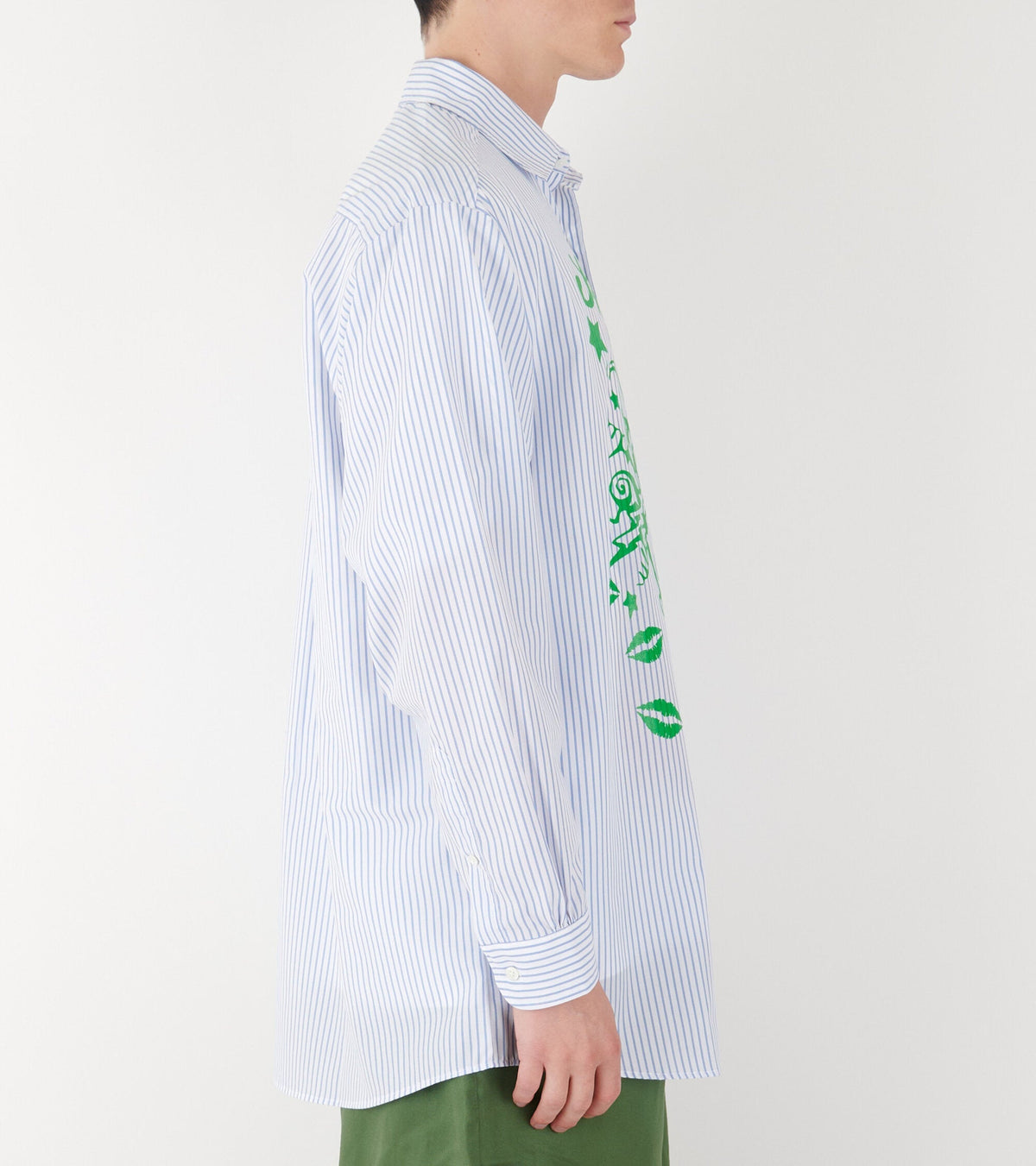 Mindblown Print Button Down Shirt Blue Stripe