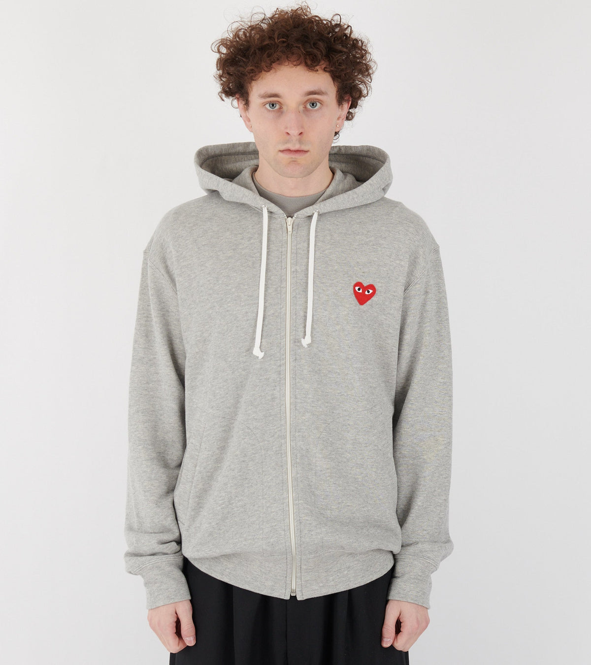 U Red Heart Zip Hoodie Grey